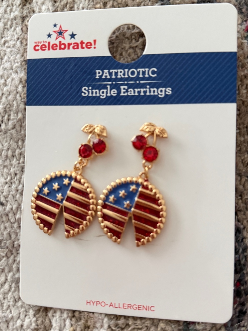 Celebrate It Gold-Tone Red & Blue Flag Cherry Drop Earrings